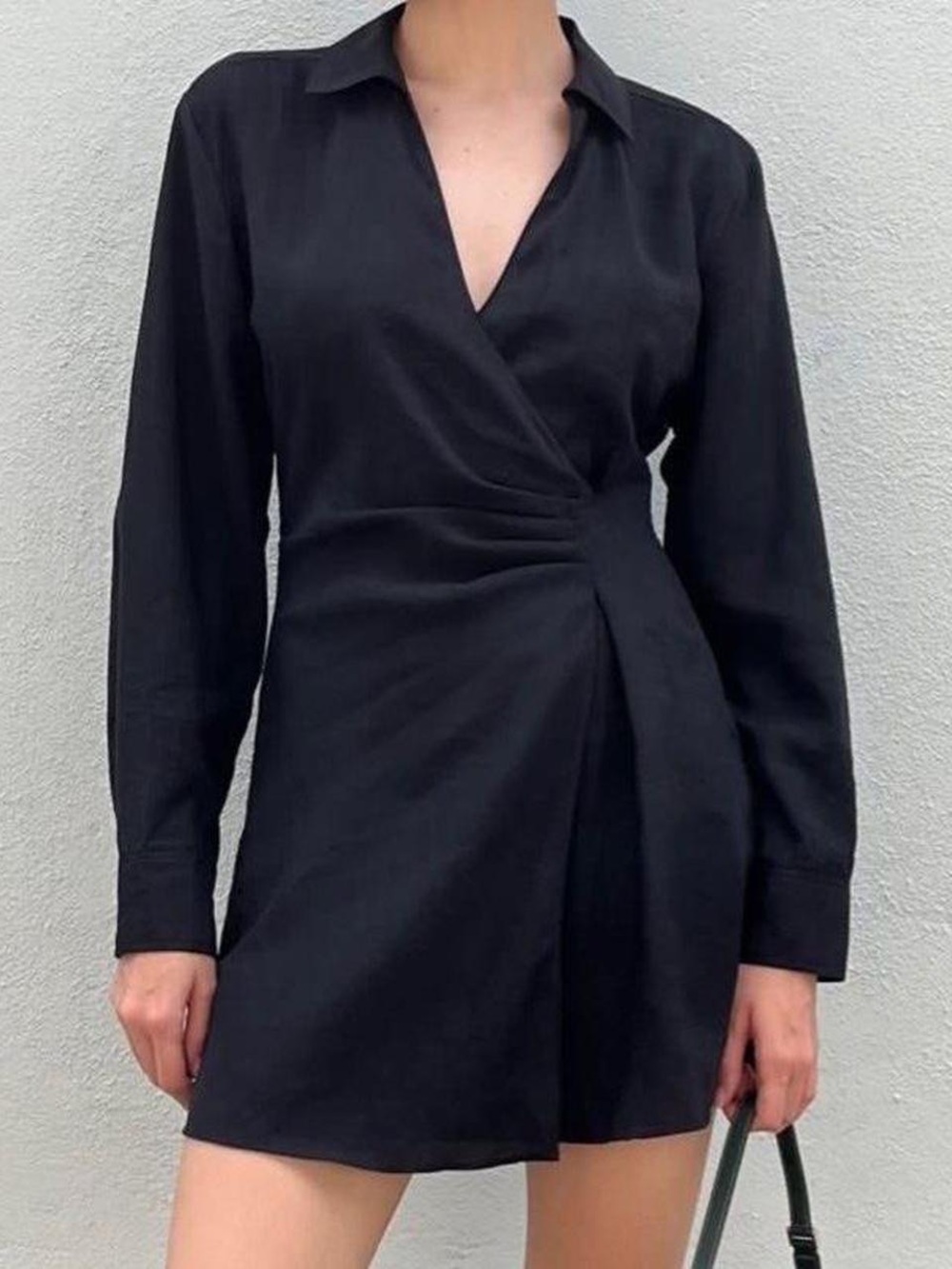 Zara Black Wrap-Front Mini Dress